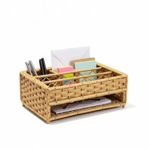 Vintage, 4 Slot Wicker, Rattan Desk Organizer. 11x5x7" Storage Shelf, 70’s 80’s